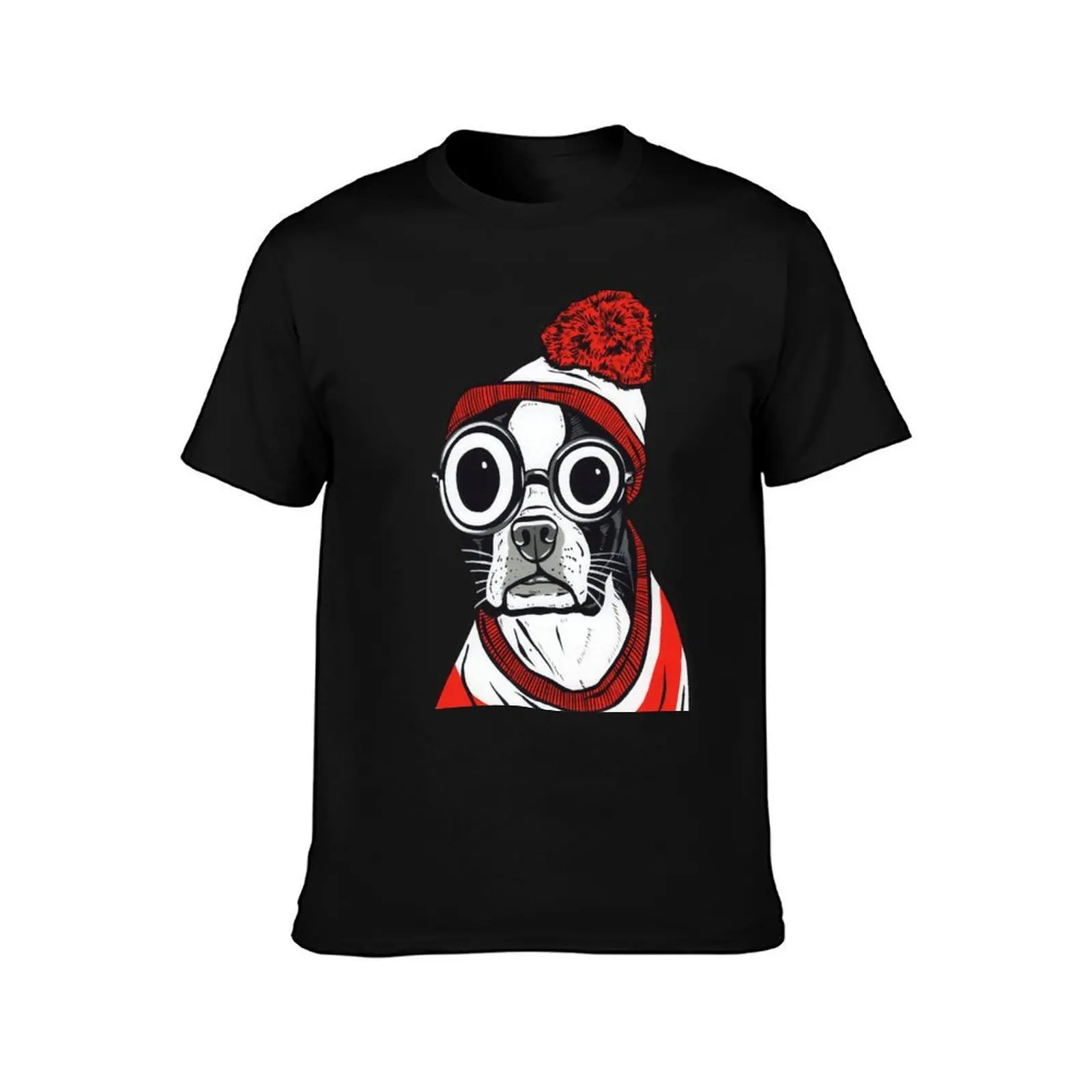 Boston Terrier Striped T-Shirt, Summer Casual Cotton Tee, Oversized Streetwear Tops, Vintage Graphic Print, Unisex Men Women