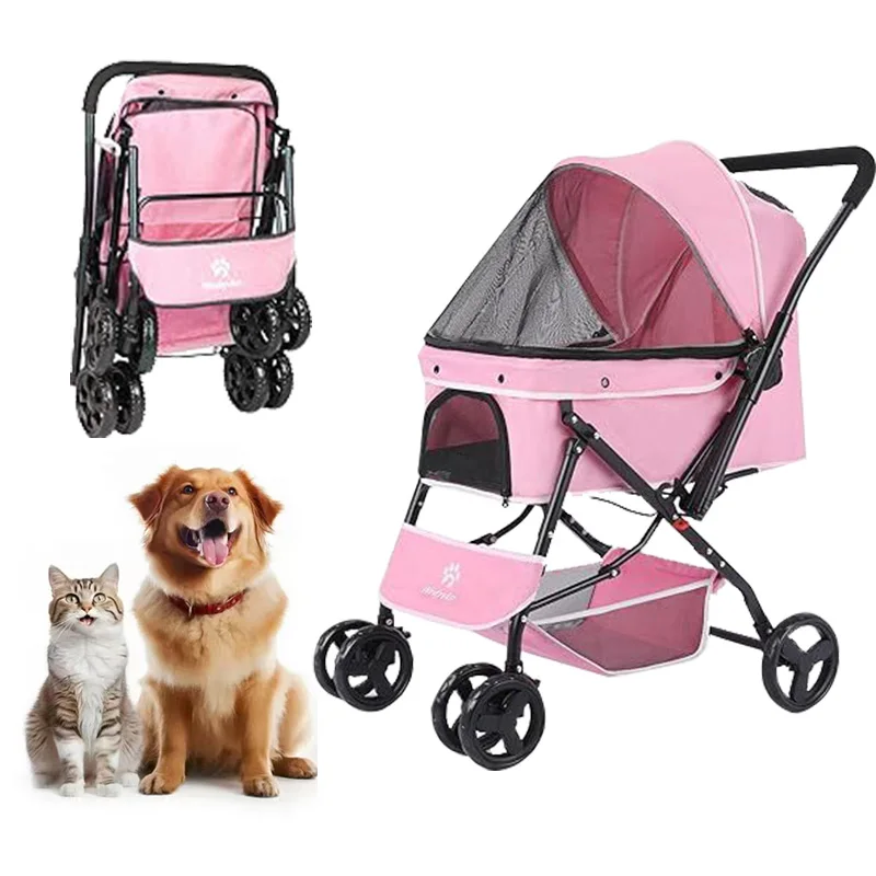 P03 Dog Cat Jogger Stroller with Reversible Handle Foldable Puppy Travel Strollers for Medium Small Dogs Cats