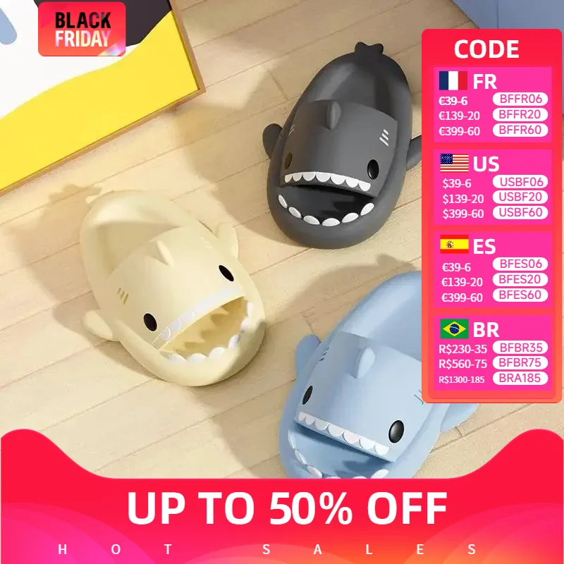 

Cute Shark Slippers Feslishoet Soft Beach Cloud Platform Women Indoor Slides Bathroom Summer Mules EVA Shoes for Men