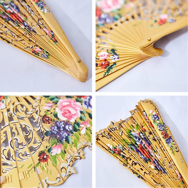 Spanish Style Wooden Fan Custom Dance Fan Portable Tool Hand Painted Outdoor Wedding Favours
