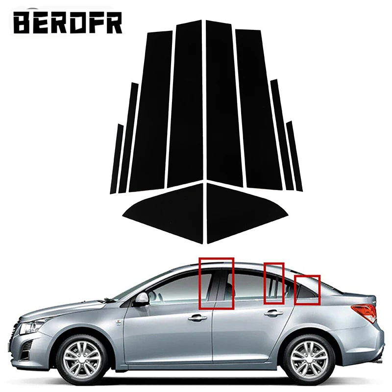 Postes de Pilar negro brillante, cubierta de decoración de ventana, embellecedor de puerta, accesorios para Chevrolet Cruze 2011, 2012, 201, 2013, 2014, 2015, 10x