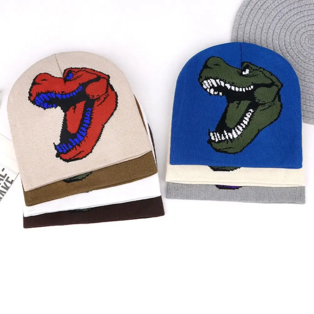 New Knitted Dinosaur Beanie Dinosaur Pattern Stretch Fit Winter Beanie Warm Pullover Knitted Beanie Hat for Adults