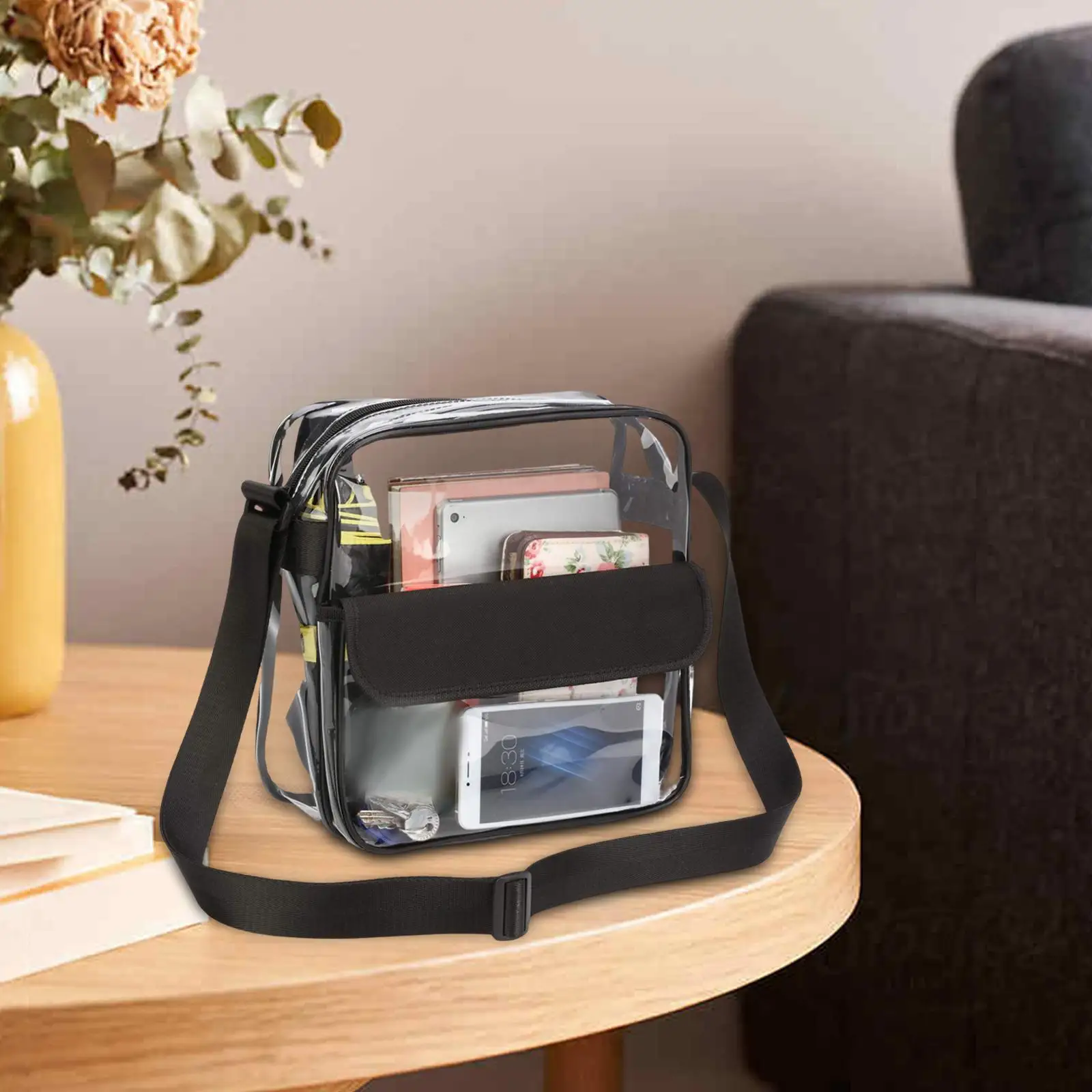 Universal Clear Tote Bag PVC Shoulder Bag Stadium Approved with Adjustable Strap for Gym for Travel Hiking Event Work Sporting