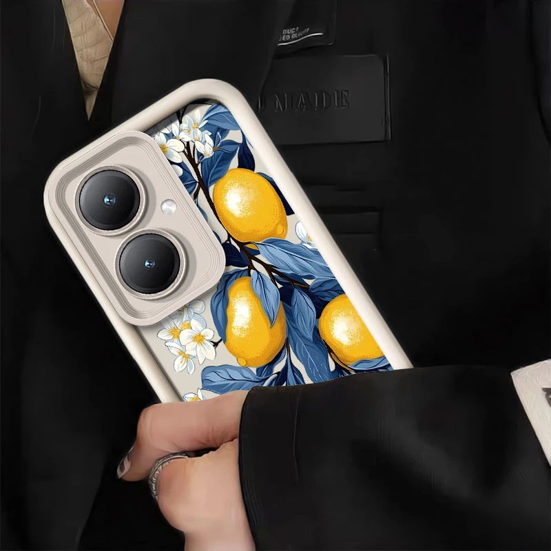 حافظة لهاتف فيفو Y35 Y30G Y28 Y38 5G Y36 Y21S Y21A Y27S Y22 Y22S Y33S Y31 2021 غطاء نمط زهرة الليمون مقاوم للصدمات #3