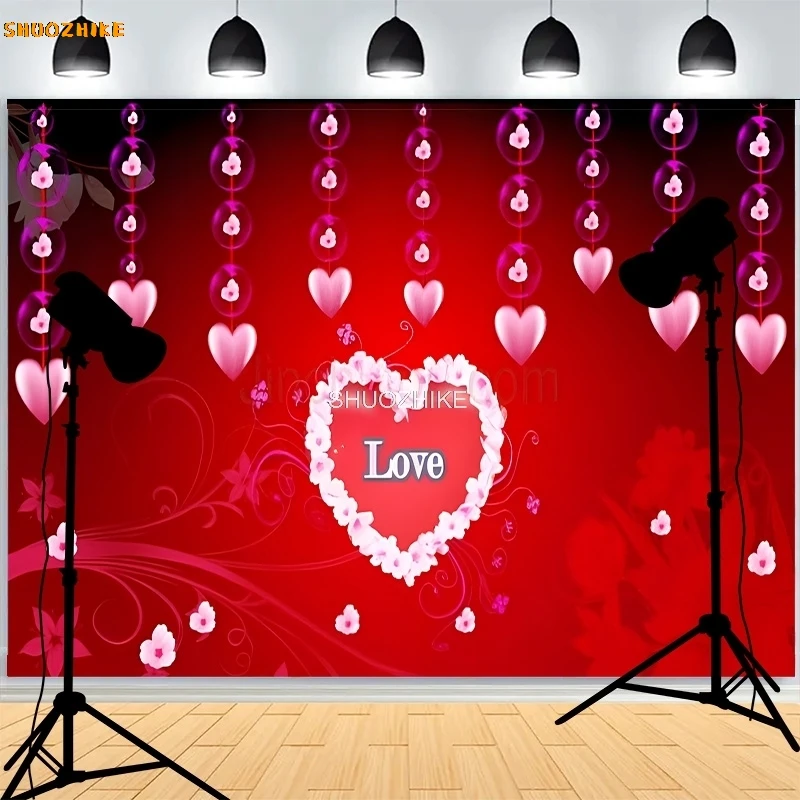 

Pink Romantic Valentine's Day Photography Backdrops Prop Rose Flowers Sweet Heart Cupid Party Photo Studio Background TV-04