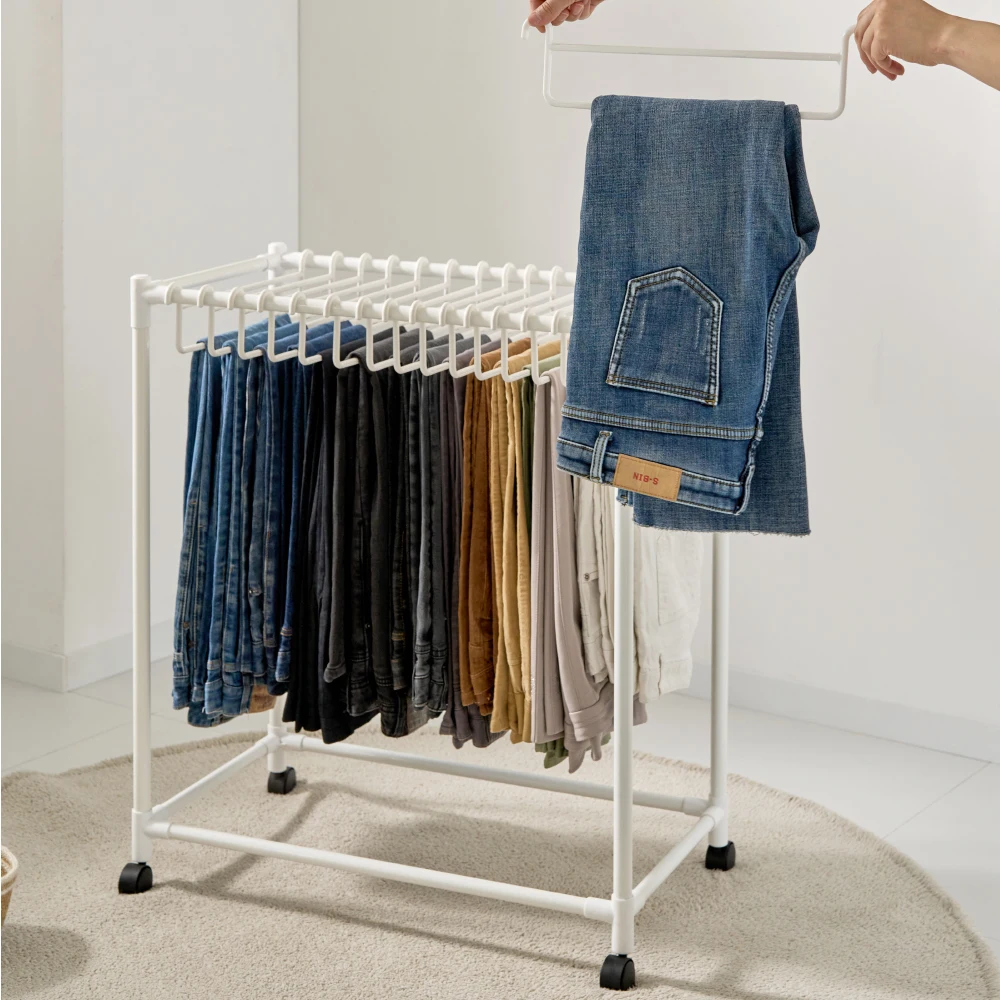 이동식 바지행거 (바지전용 옷걸이 15P 포함) Mobile Trouser Hanger (Includes 15 Trouser Hangers)