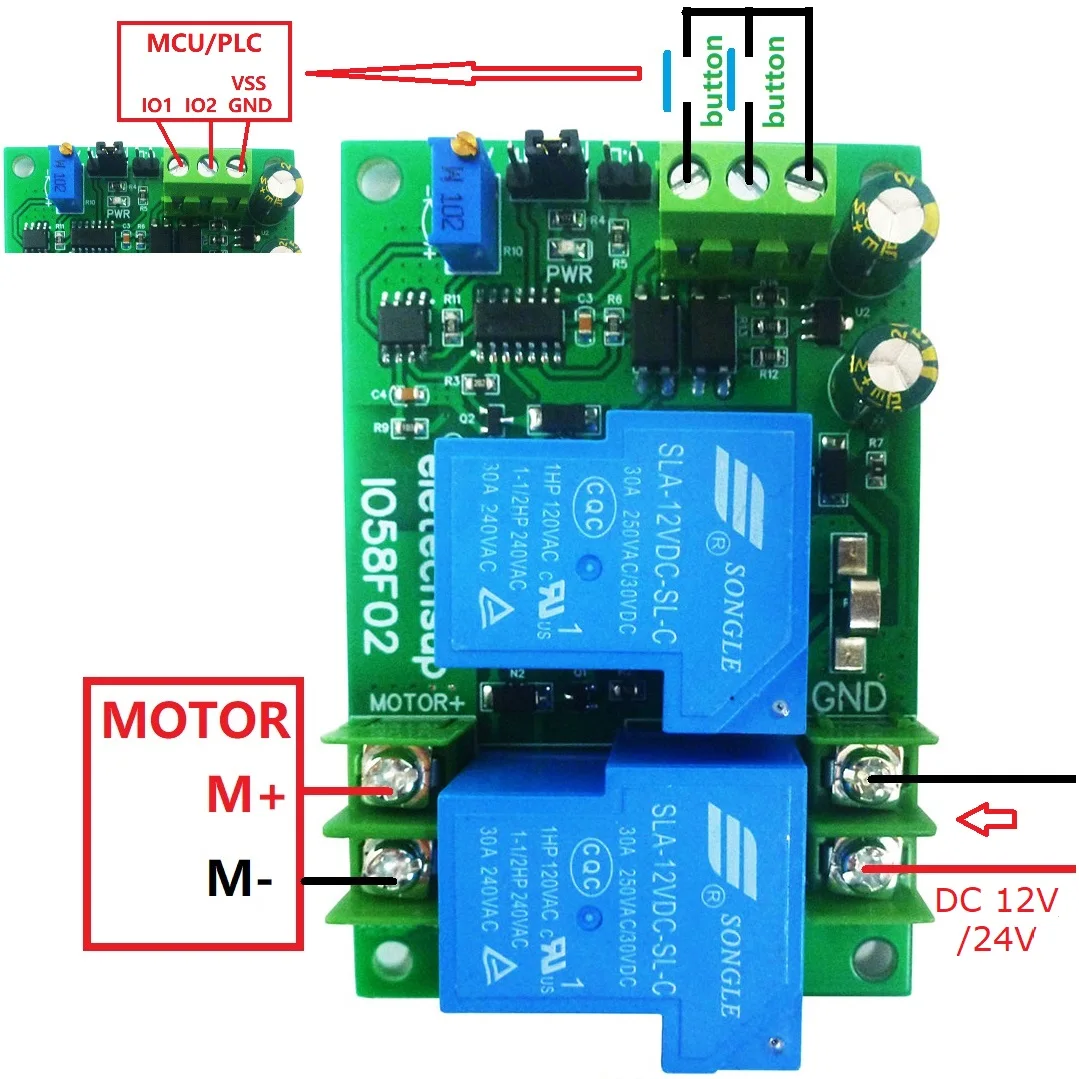 IO57E02 IO58F02 DC 12V 24V motore spazzolato sovraccarico protezione da cortocircuito sovracorrente Controller inverso in avanti