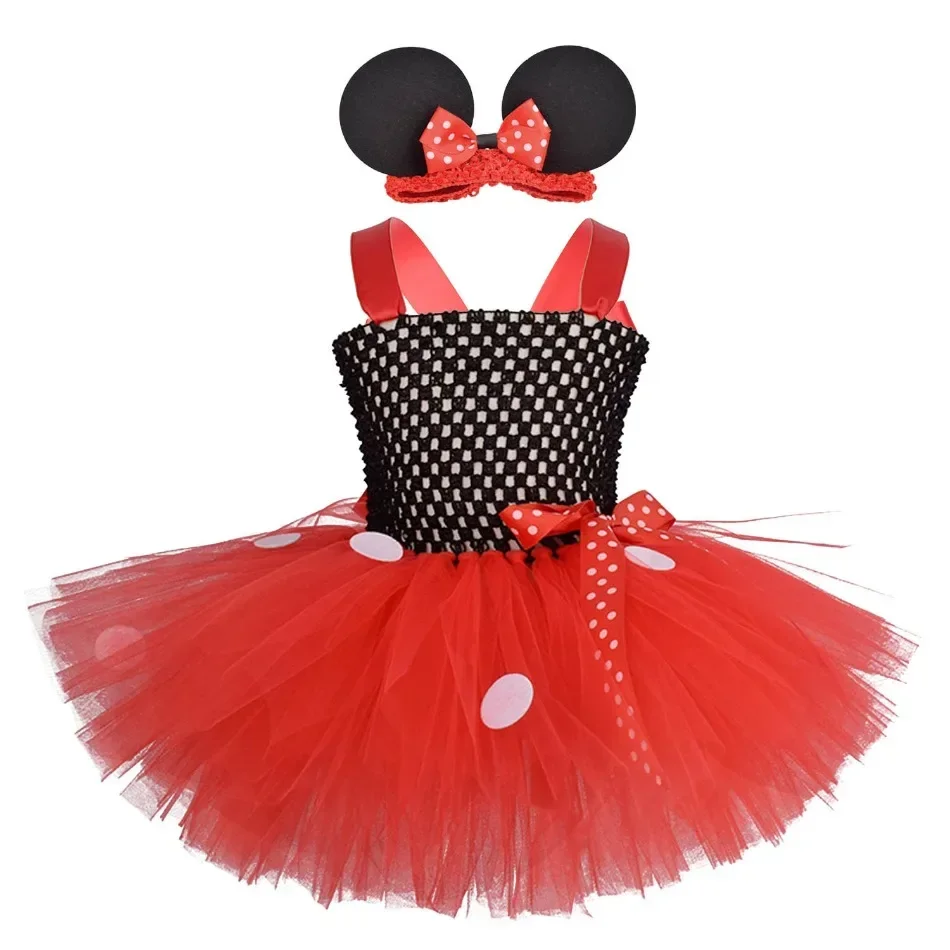

Baby Girls Minnie Tutu Dress Red Black Birthday Party Costume with Mouse Ears Crochet Headband Set Girl Polka Dot Dresses 0-8Y