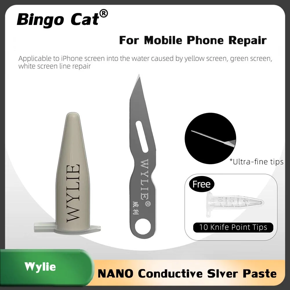 Wylie Nano pasta de plata conductora utilizada para reparación de iPhone circuitos de pantalla amarillo verde blanco causados pantalla dañada de