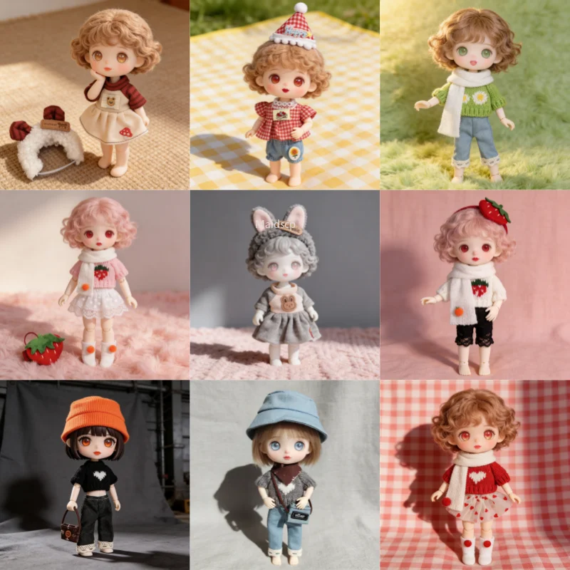 16cm Doll Clothes Multi-Style Set - Cute Outfits (Hat+Dress+Sweater, No Doll)