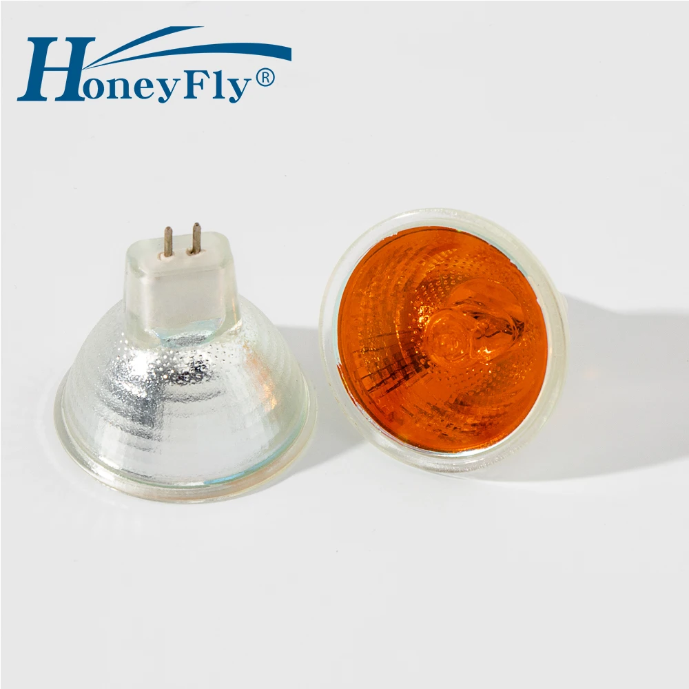 HoneyFly 5pcs Amber Flame Lamp 35W/50W 12V/110V/220V GU5.3 JCDR Dimmable Orange Halogen Bulb Spotlight Quartz Furnace Fireplace