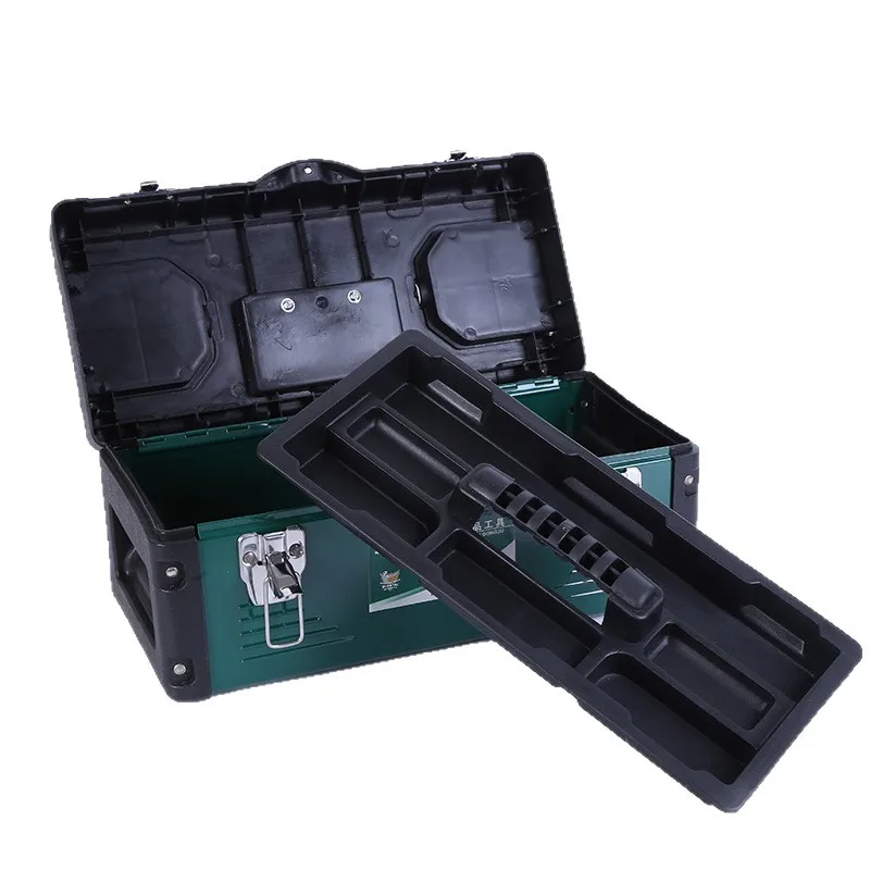 صندوق أدوات معدني عالي التحمل قابل للقفل أداة محمولة لتخزين الصدر منظم صينية قابلة للإزالة ورشة عمل المرآب ميكانيكا صندوق أدوات ذاتي الصنع