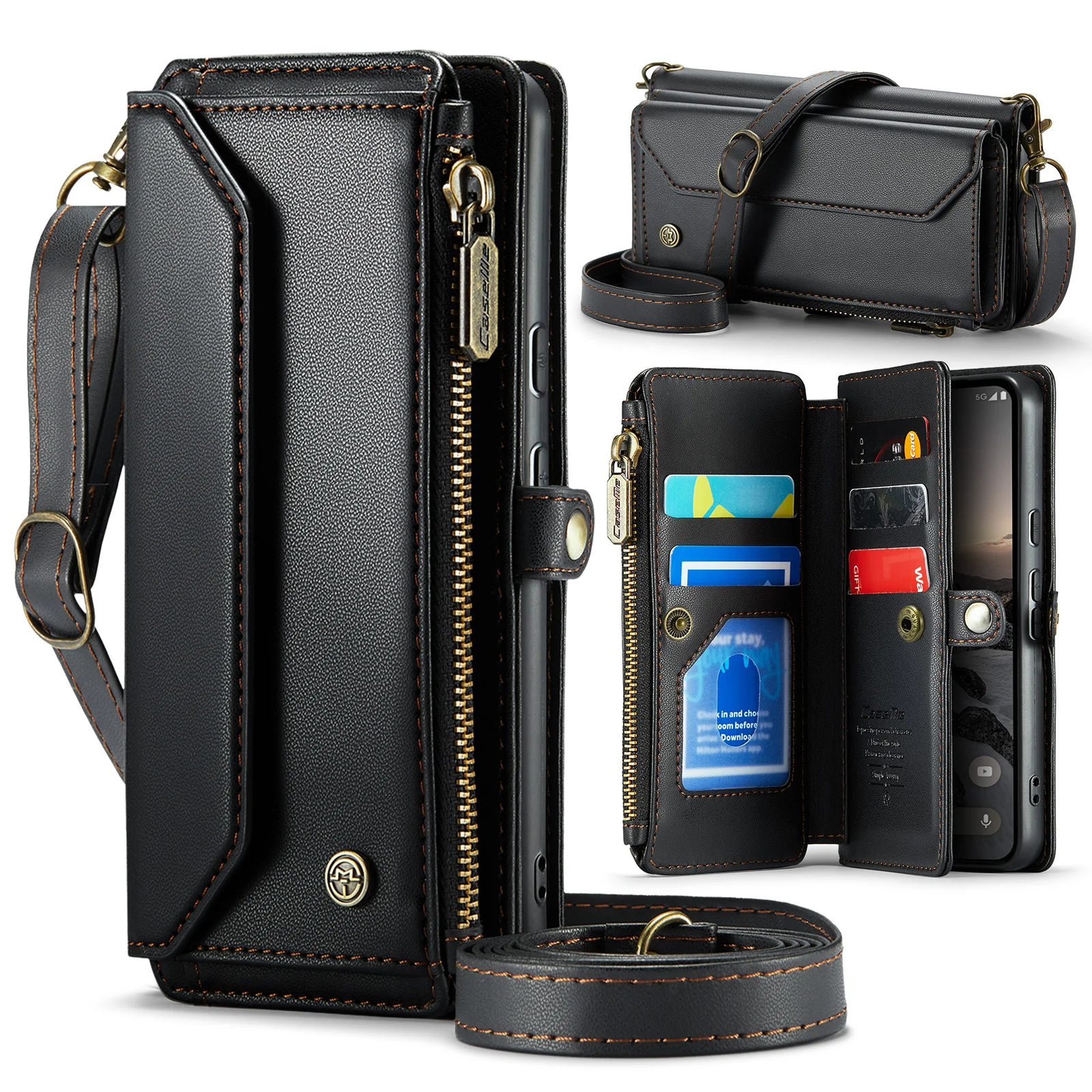 CaseMe-C36 Crossbody Case For Samsung Galaxy S26 Ultra S25 S24 S23 S22 Plus S21 Note20 Flip PU Leather Card Holder Cover w/Strap