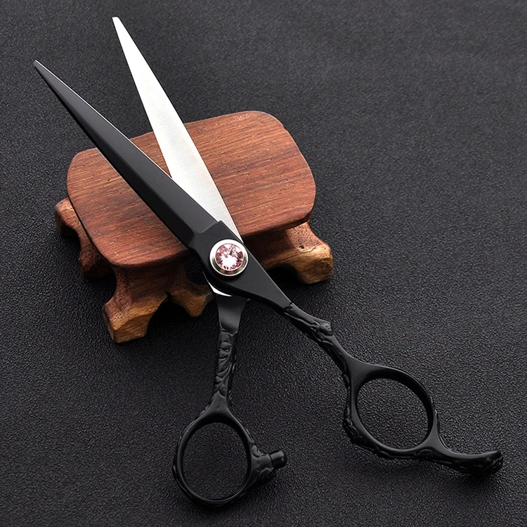 Professional Pink Drill Screw Sharp Blade Hairdressing Scissors 6.0 Black Barber Hair Cutting Shears Styling Tools