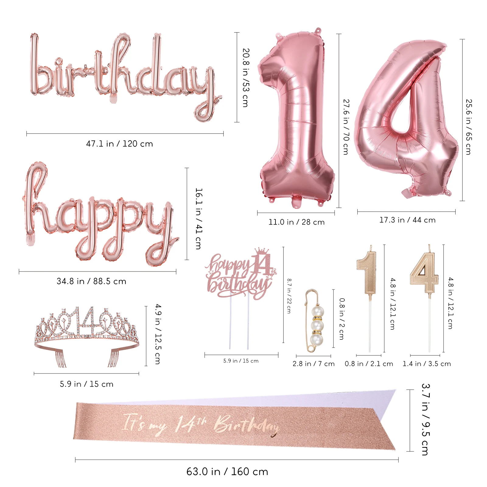 

1 set 14 Girls Supplies Festive Teen Happy Birthday Balloons Celebration Balloons Girl Birthday Party Decorations Letters