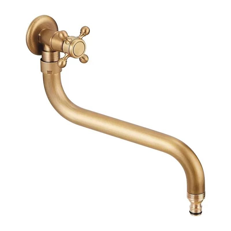 Outdoor Faucet Wall Mounted Single Cold Water Tap Crane Kitchen Faucet Total Brass Rotaion Single Lever Antique Bronze Finshed