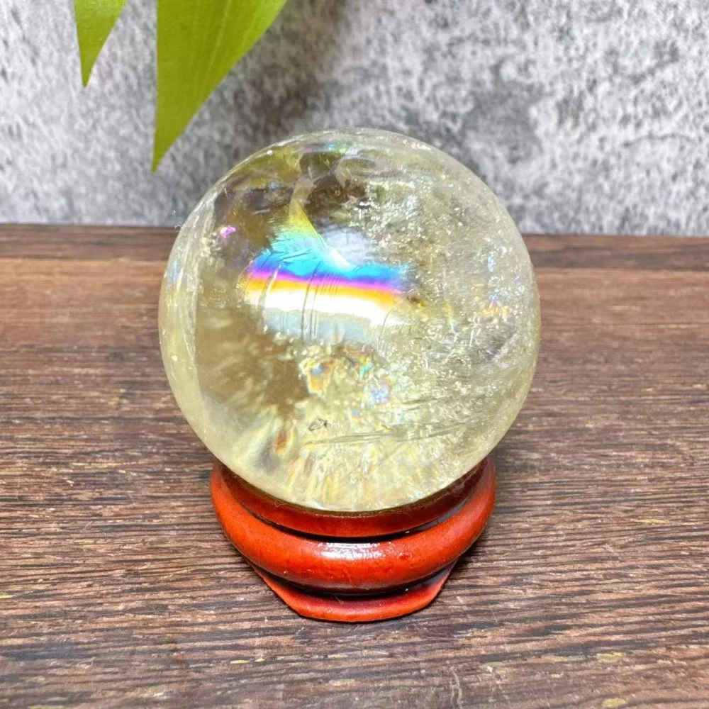 Natural Crystal Citrine Sphere High Quality Rainbow Flash Gemstone Desk Accessory Reiki Home Decor Precious Gift