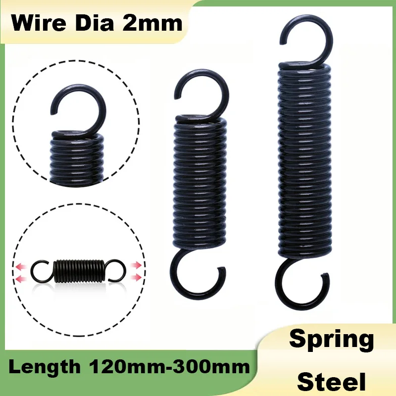 1Pcs Wire Diameter 2.0mm Opening Hook Stretching and Pulling Back Coil Spring Steel Outer Diameter 10mm-24mm Length 120mm-300mm