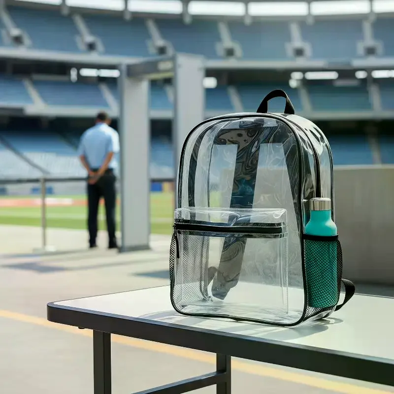 1Pcs Waterproof PVC Transparent Backpacks Adjustable Straps Durable Dual Zippers For Baseball Stadium Lightweight Clear Backpack