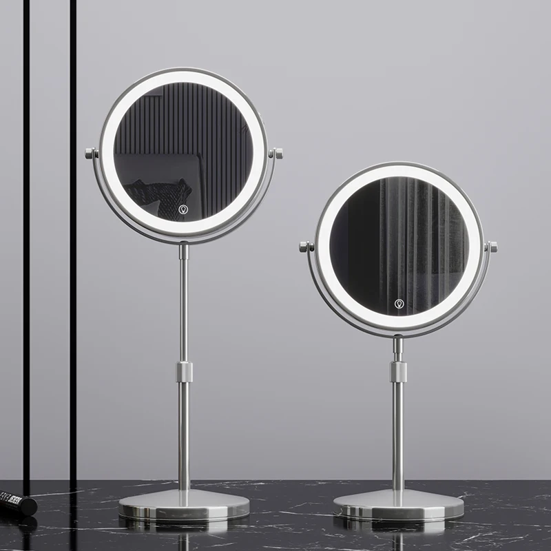 Doppelseitiger Desktop-HD-Spiegel mit LED-Licht, Kosmetikspiegel im europäischen Stil, zweiseitiger Schminkspiegel