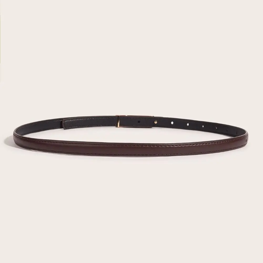 Casual Thin Leather Belt Versatile Luxury Design Metal Slide Buckle Belt Women Man Waist Strap