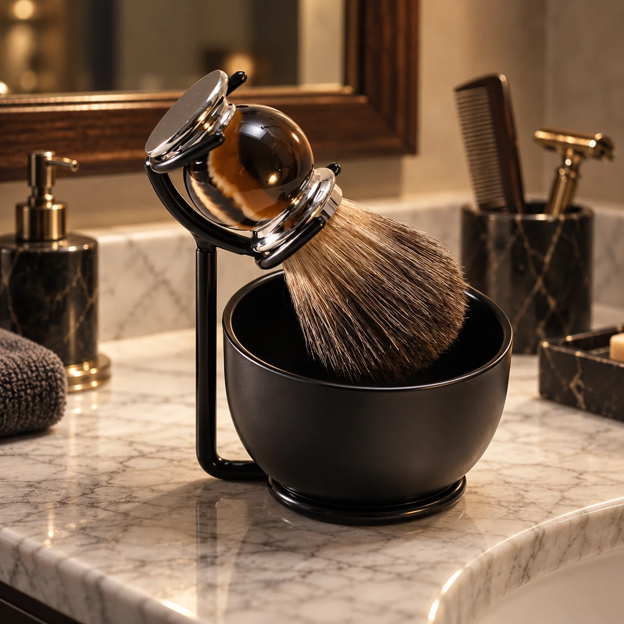 Men's Handmade Badger Hair Shaving Brush Set with Bowl and Stand Vintage Wet Shaving Kit for Daily Grooming Husband Father Gift