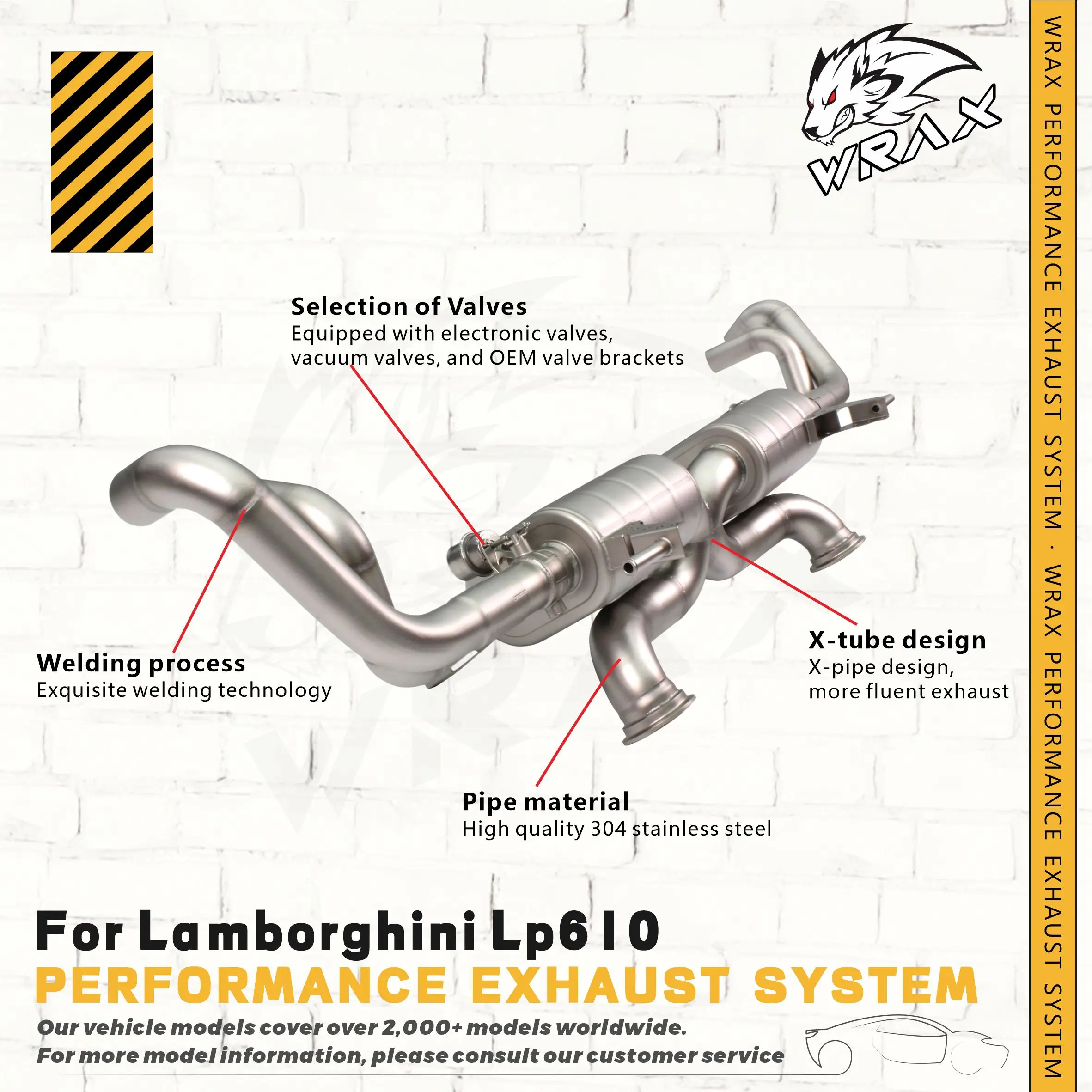 

Клапан WRAX из пескоструйной обработки из нержавеющей стали Catback для Lamborghini LP610 Performance Exhaust Модернизированный дизайн рентгеновской трубки