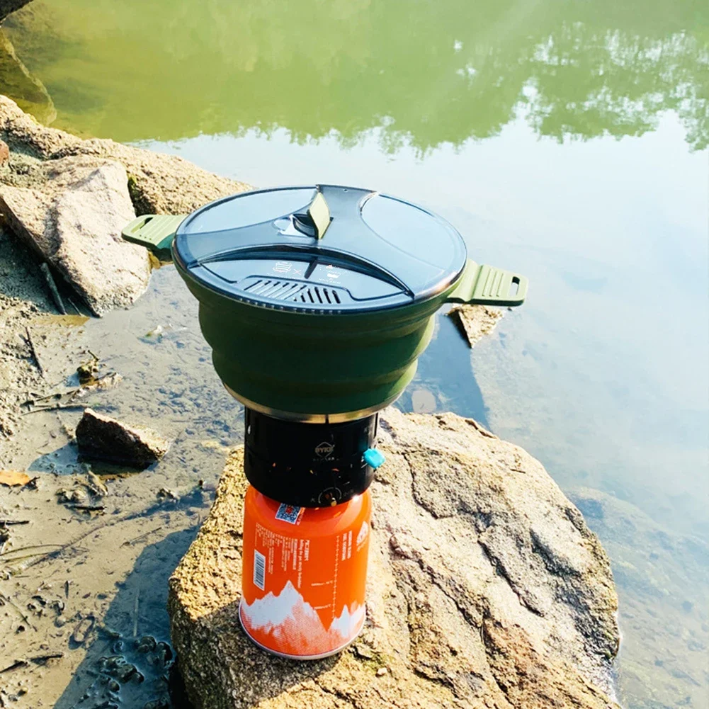 

Foldable Portable Camping Cook Pot, Collapsible Heat Resistant Cooker for Outdoor Hiking Backpacking Fishing