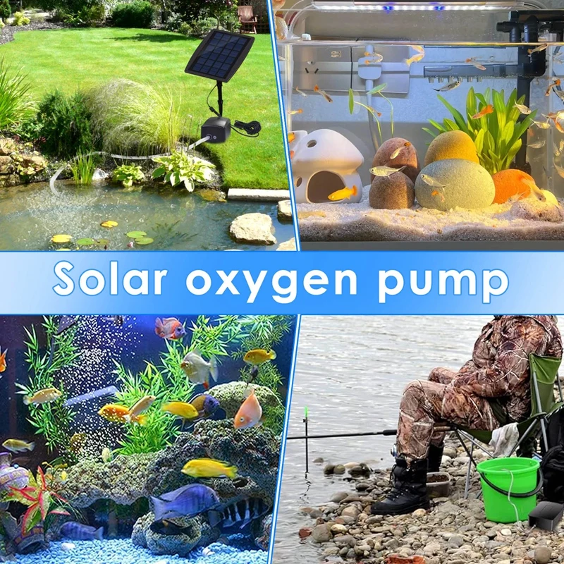 Aquarium Air Pump Oxygenator, 2.5W Solar Air Pump With 2 Air Bubble Stones, Solar Pond No Noise Solar Aerator For Pond