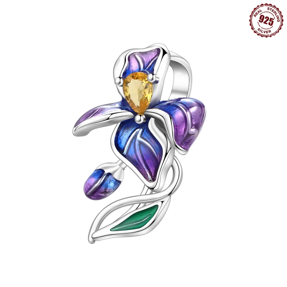 

925 Sterling Silver A String Of Blue And Purple Iris Flowers Hypoallergenic Earrings Party Women Valentine'S Mother'S Day Gift