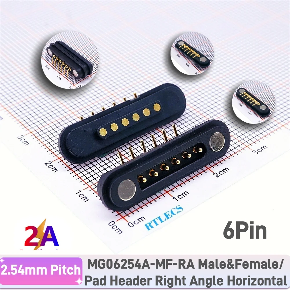 2A wasserdichter magnetischer Pogo-Pin-Stecker, 2, 3, 4, 5, 6 Positionen, federbelastet, 2,54 mm männlich, weiblich, DC-Steckdose, Kontaktleiste