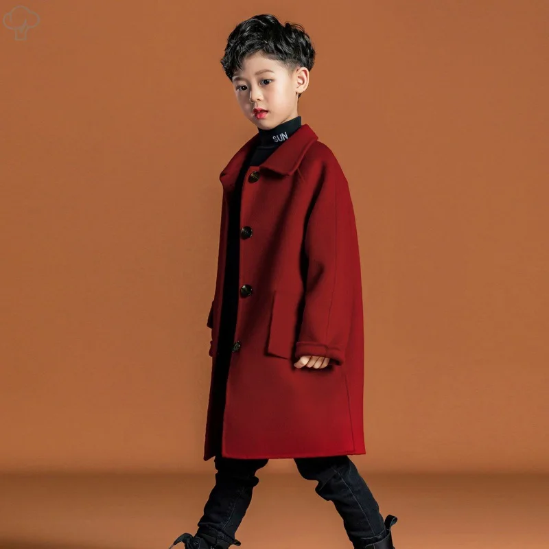 Boys Woolen Coats Jackets Plus Thicken 2024 Lovable Warm Velvet Winter Autumn Cotton High Quality Children's Clothing