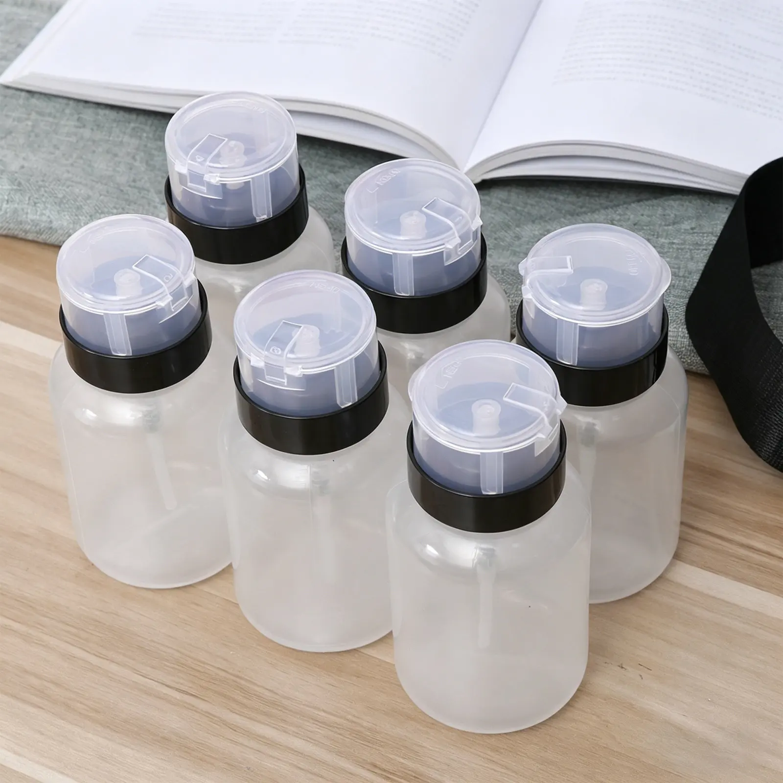 Nail Polish Remover Pump Bottles 250ml 6 Pack Reusable Press Dispensers for Alcohol Makeup Liquids