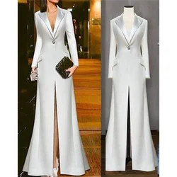 Women White Jacket Long Coat Fashion Luxury Satin One Button Single Pcs Elegant Special Occasion Notched Lapel Custom Made 2024