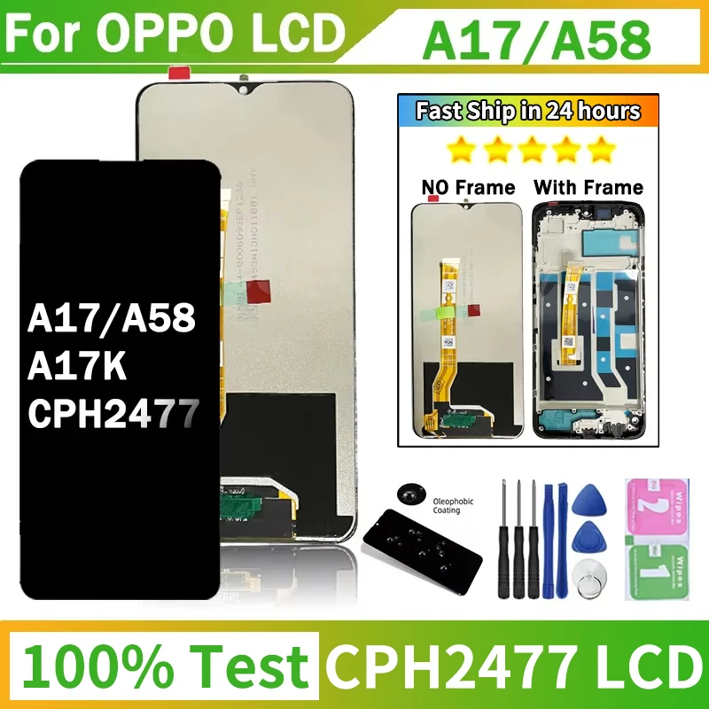 High Quality For Oppo A17 A17K LCD CPH2477 CPH2471 Display Screen Frame Touch Panel Digitizer For Oppo A58 5G Display Frame