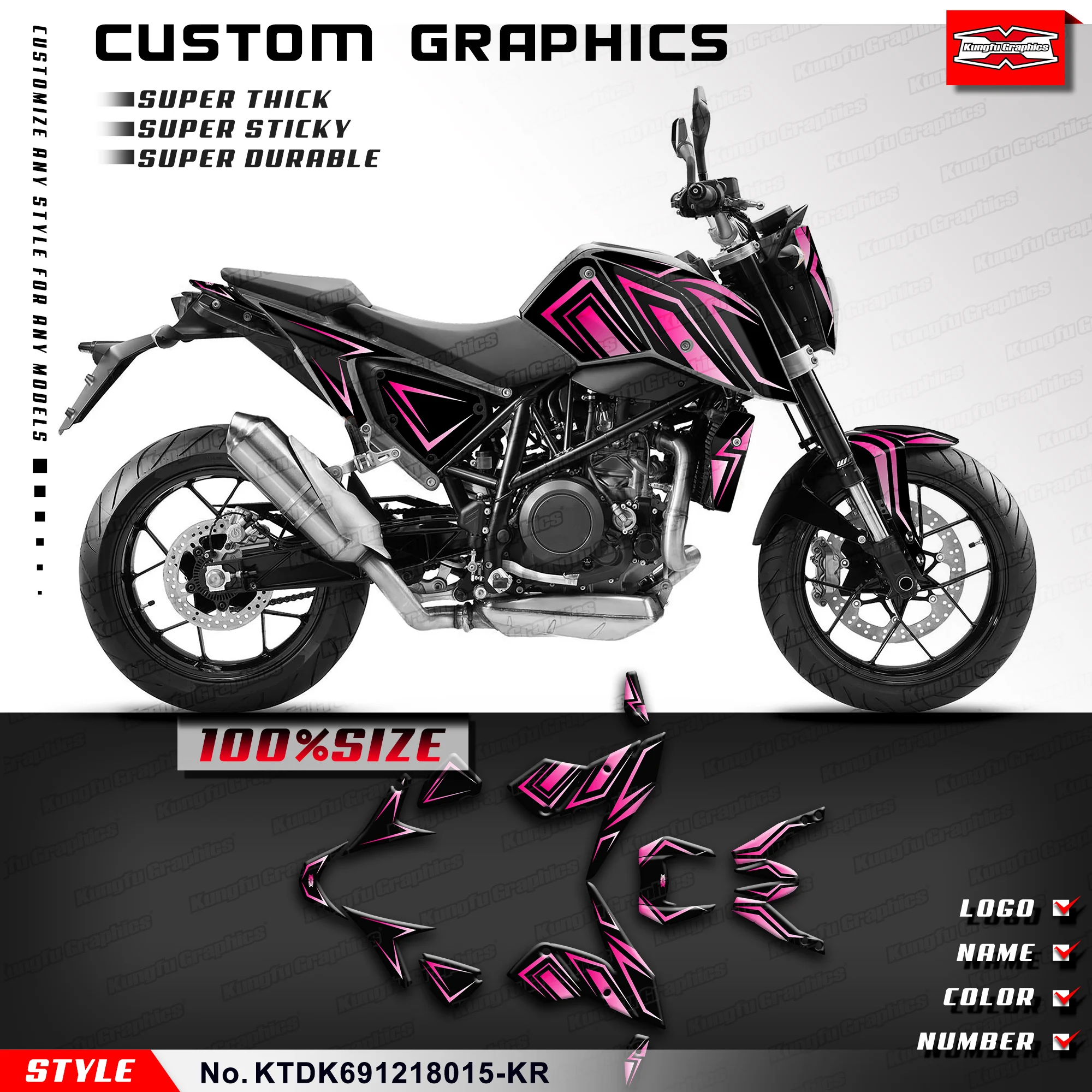 

KUNGFU GRAPHICS Sticker Vinyl Wrap Kit for Duke 690 2012 2013 2014 2015 2016 2017 2018, KTDK691218015-KR