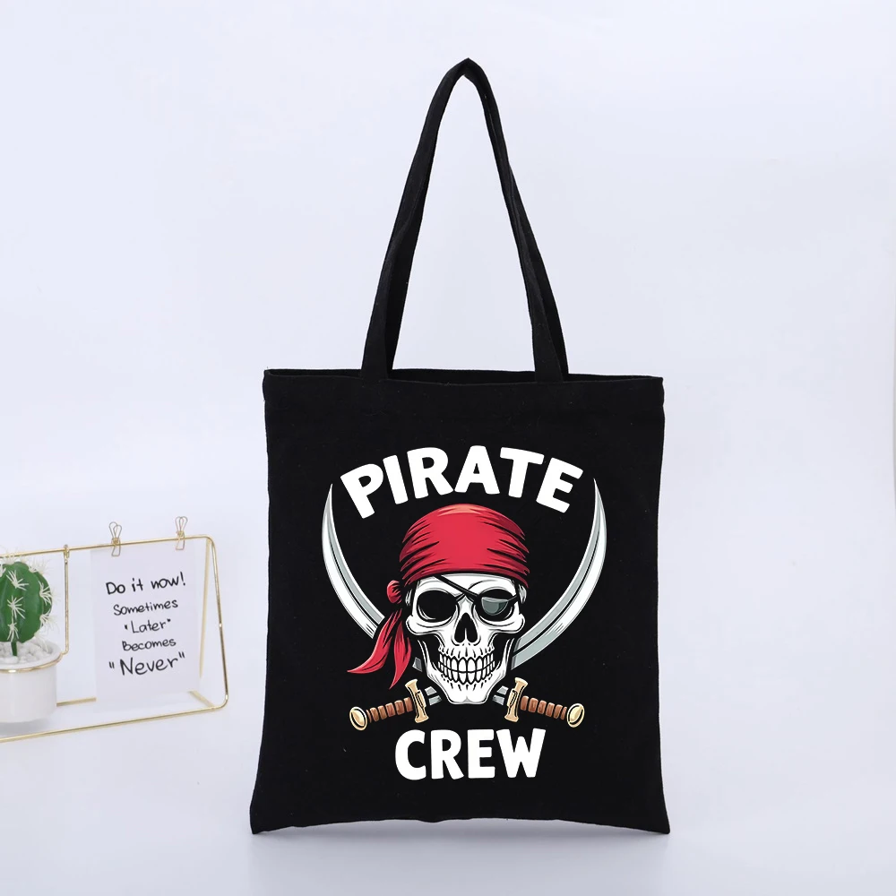 Skull and Crossed Srds Graphic Canvas Tote Bag, Streetwear Style for Daily Shopping and Casual Outings