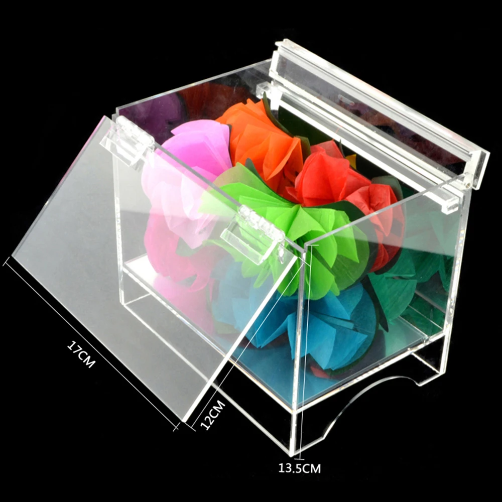 กล่องมายากลใส 16.6x11.6x14 ซม. กล่องเปล่าเปลี่ยนเป็นดอกไม้หรือเงิน สำหรับการแสดงบนเวทีและระยะใกล้