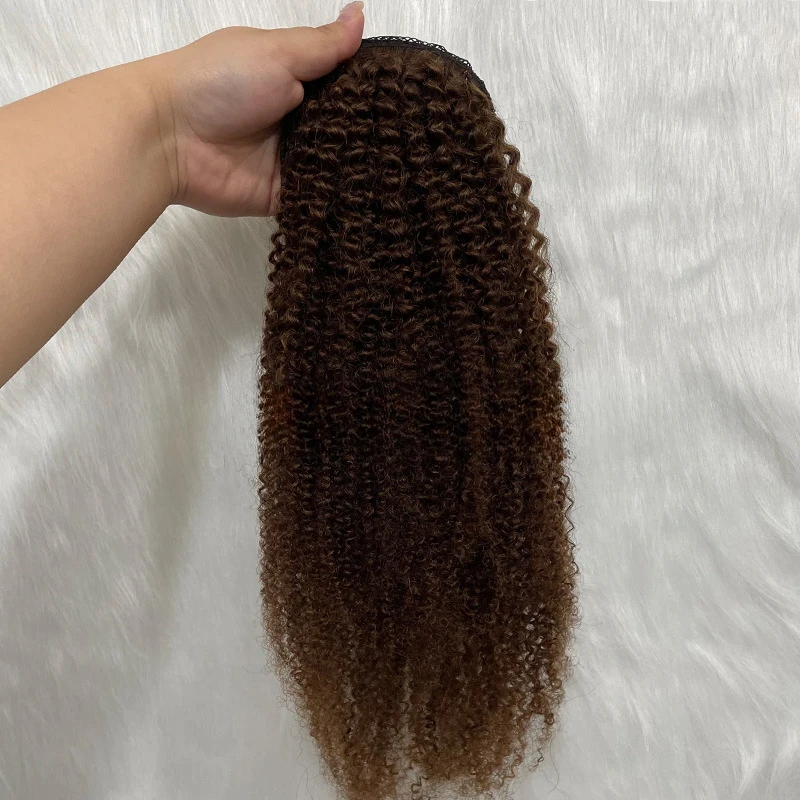 라이트 브라운 아프로 킨키 컬리 포니테일 여성용 휴먼 헤어 포니테일 확장 드로우 스트링 포니테일 3C-4A 브라질 버진 헤어