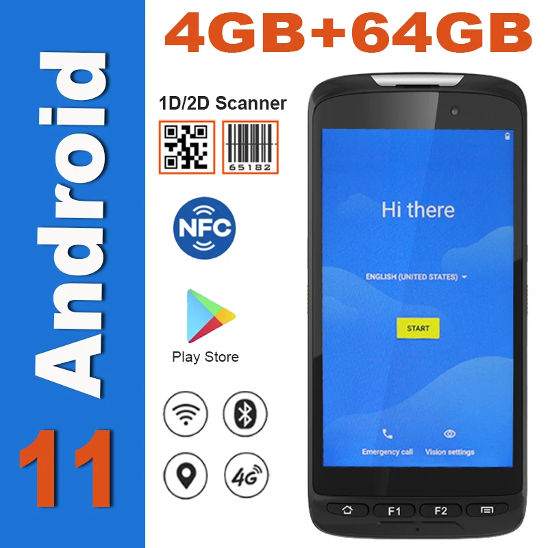 5 inch Android 11 OS 4G 64G Handheld GMS/4G Lte NFC Reader Data Terminal PDA 2D laser barcode inventory scanner PDA Device