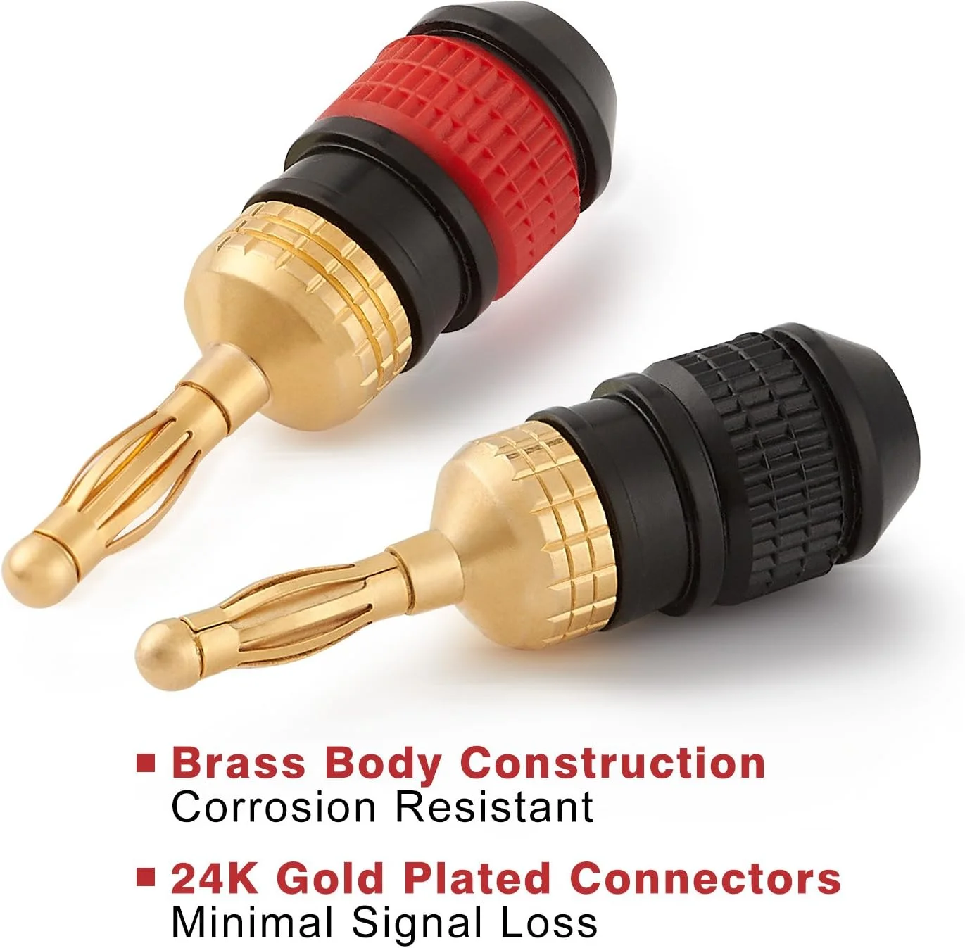Quick Connect Deadbolt Lock HIFI Banana Plugs, 24K Gold Plated Secure Speaker Wire Connectors, Easy Install Audio Adapters