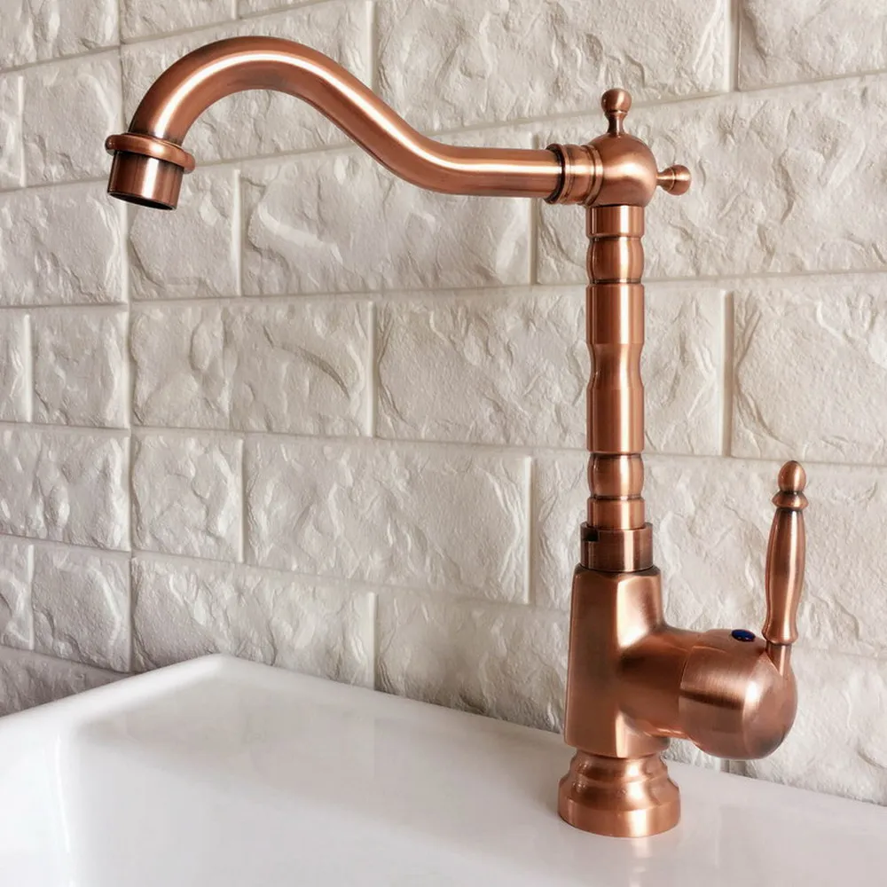 

Antique Red Copper Single Handle Kitchen Faucet 360 Swivel Bathroom Basin Sink Mixer Tap Knf401