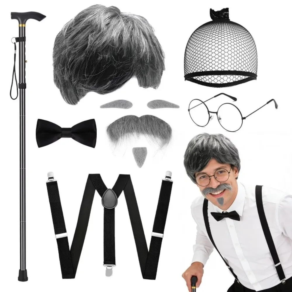 Accessory Set Grandpa Costume Set Party Performance Hat Glasses Suspenders Old Man Wig Role‑Play Props Stage Performance