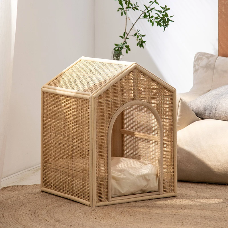 

Japanese Rattan Woven Cat's House, Hollowed Out, Breathable Litter for Cat, Four Seasons, Universal Supplies