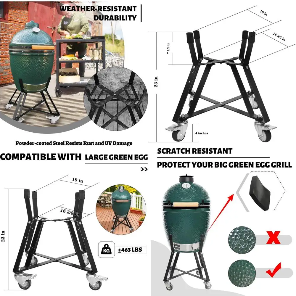 

Durable Steel Rolling Cart with Locking Casters for Large BBQ Grills and Kamado Joe Accessories
