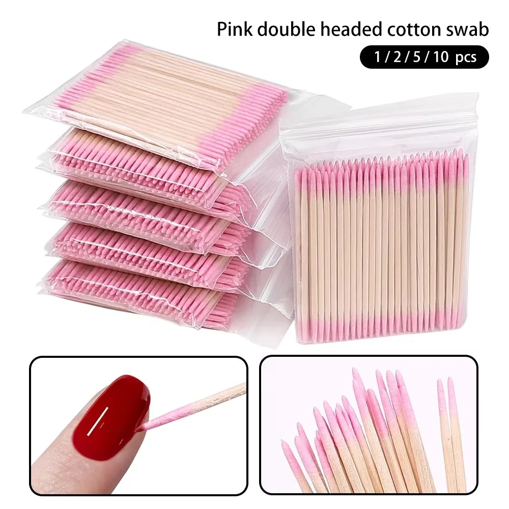 Wooden Cotton Nails Wood Cotton Swab Head Manicure Detail Corrector Clean Sticks Bud Tip Nail Polish Remover Art Tool