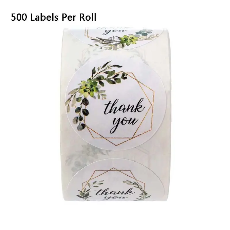 Thank You Stickers 500pcs/roll Self Adhesive Green for Fresh Decal Supplies Labels for Bakery Bread Dessert Wrapping Box