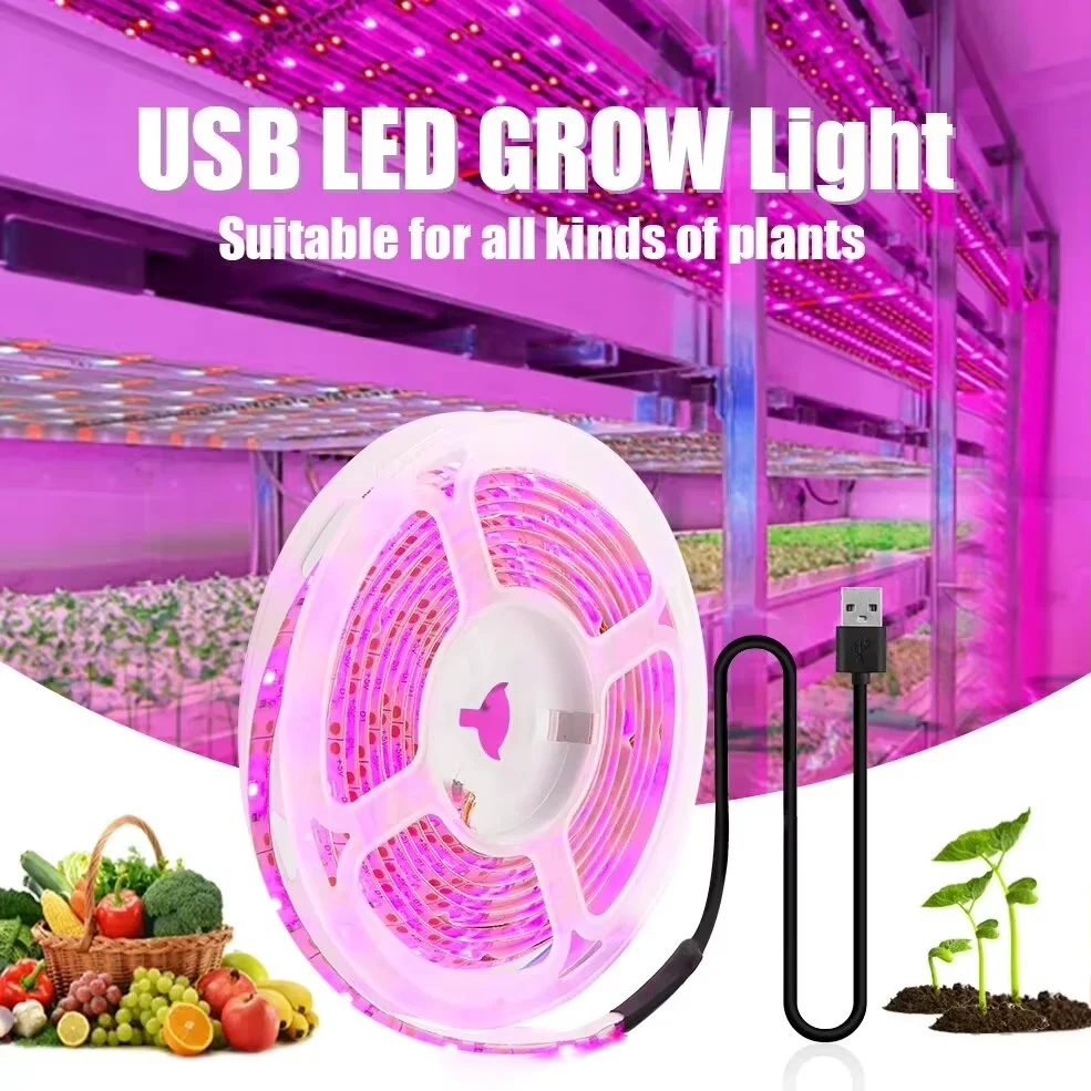 DC 5V USB Led Plant Grow Lights,1m 2m 3m Full Spectrum Phyto Lamp Strip for Plants Hydroponics Greenhouse Growing System .