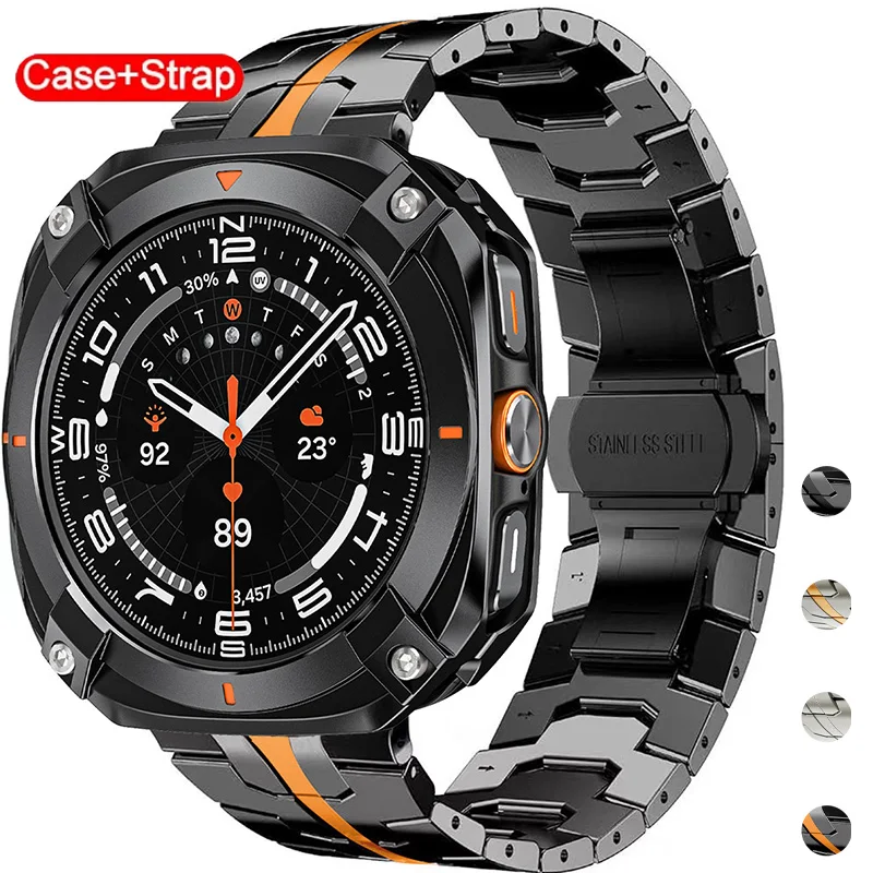 

Luxury Aluminium Alloy Case+Stainless Steel Band for Samsung Galaxy Watch Ultra 47mm Metal Bumper for Galaxy Ultra 2025 Correa