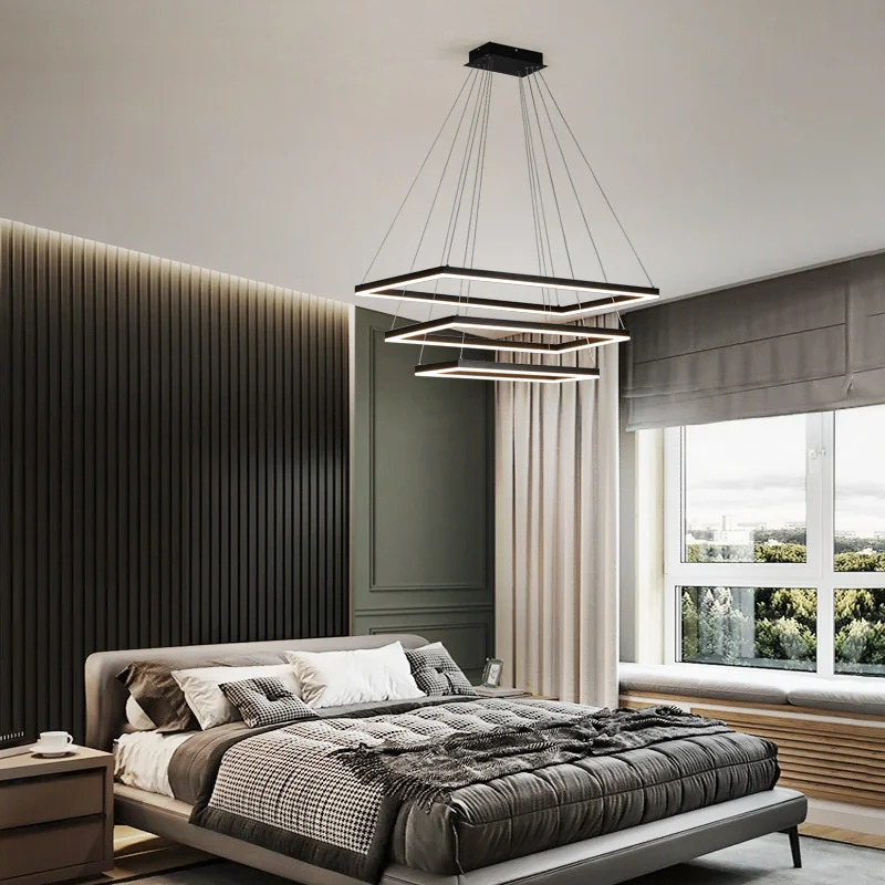 Lampadario quadrato moderno a LED soggiorno camera da letto sala da pranzo cucina nero/bianco alluminio decorazione della casa lampadario acrilico